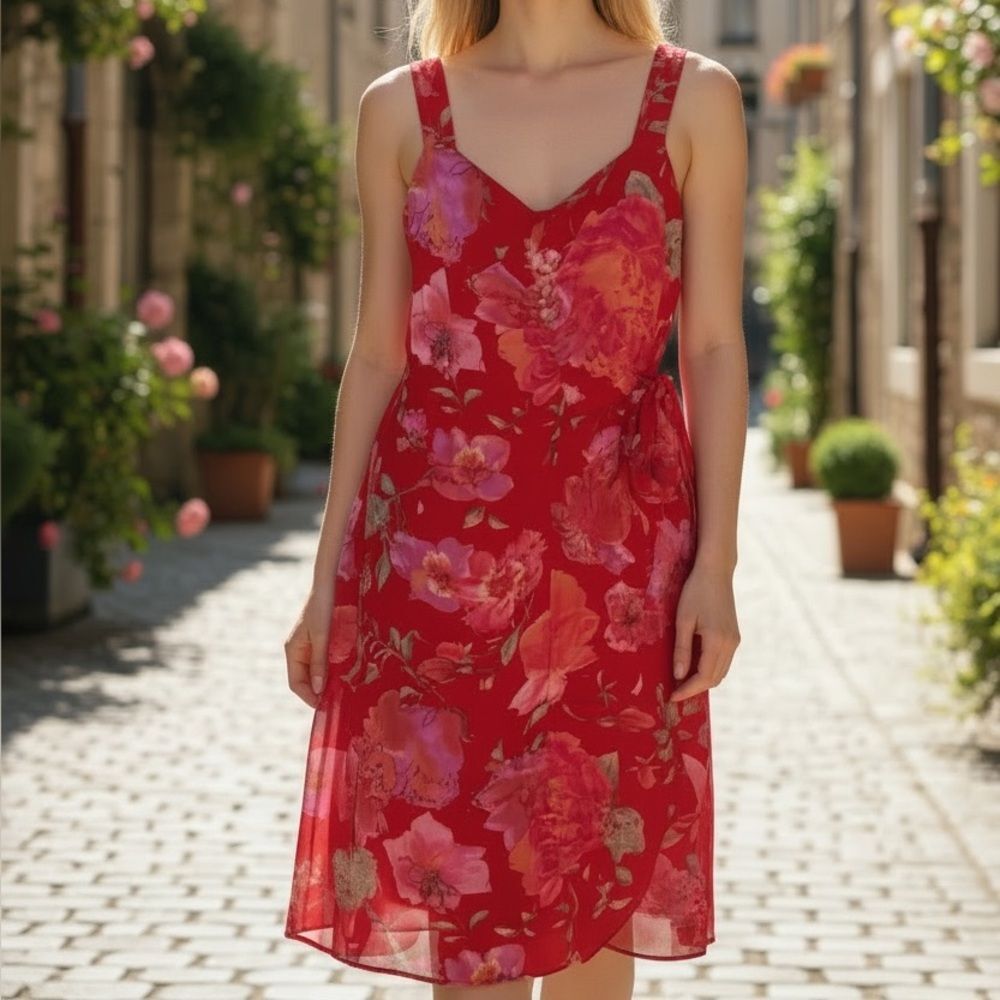 Vintage Tessuto Floral Red Dress NWT